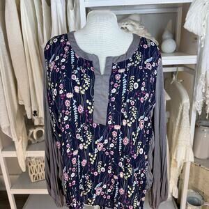 Suzanne BetroPlus sz. 2X blue gray stretch knit top, office, casual mature #4431